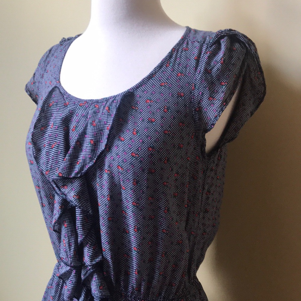 Myan Blue Patterned Ruffle Front Mini Dress - Picture 3 of 8